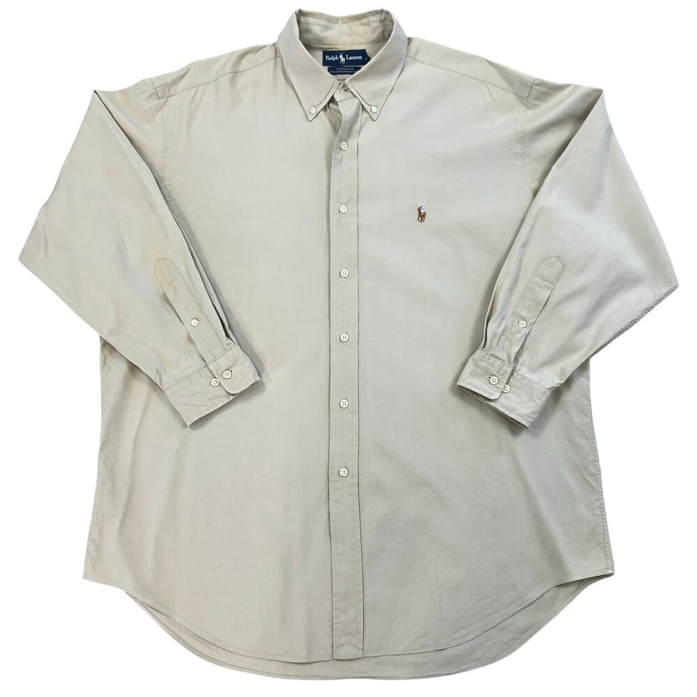 Ralph Lauren Yarmouth Beige Tan Cotton Long Sleeve Button-Down Mens Shirt (XL)